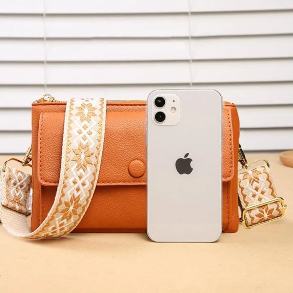 PU Leather Crossbody Bag Women Multi-Pocket Zipper Casual Purse Brown